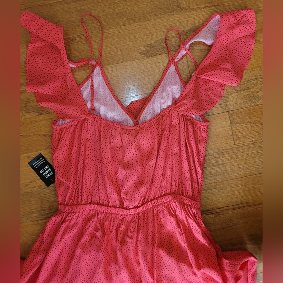 Express Coral Polka Dot Print VNeck Flutter Sleeve Ruffle Maxi Dress, Size M - Picture 10 of 10